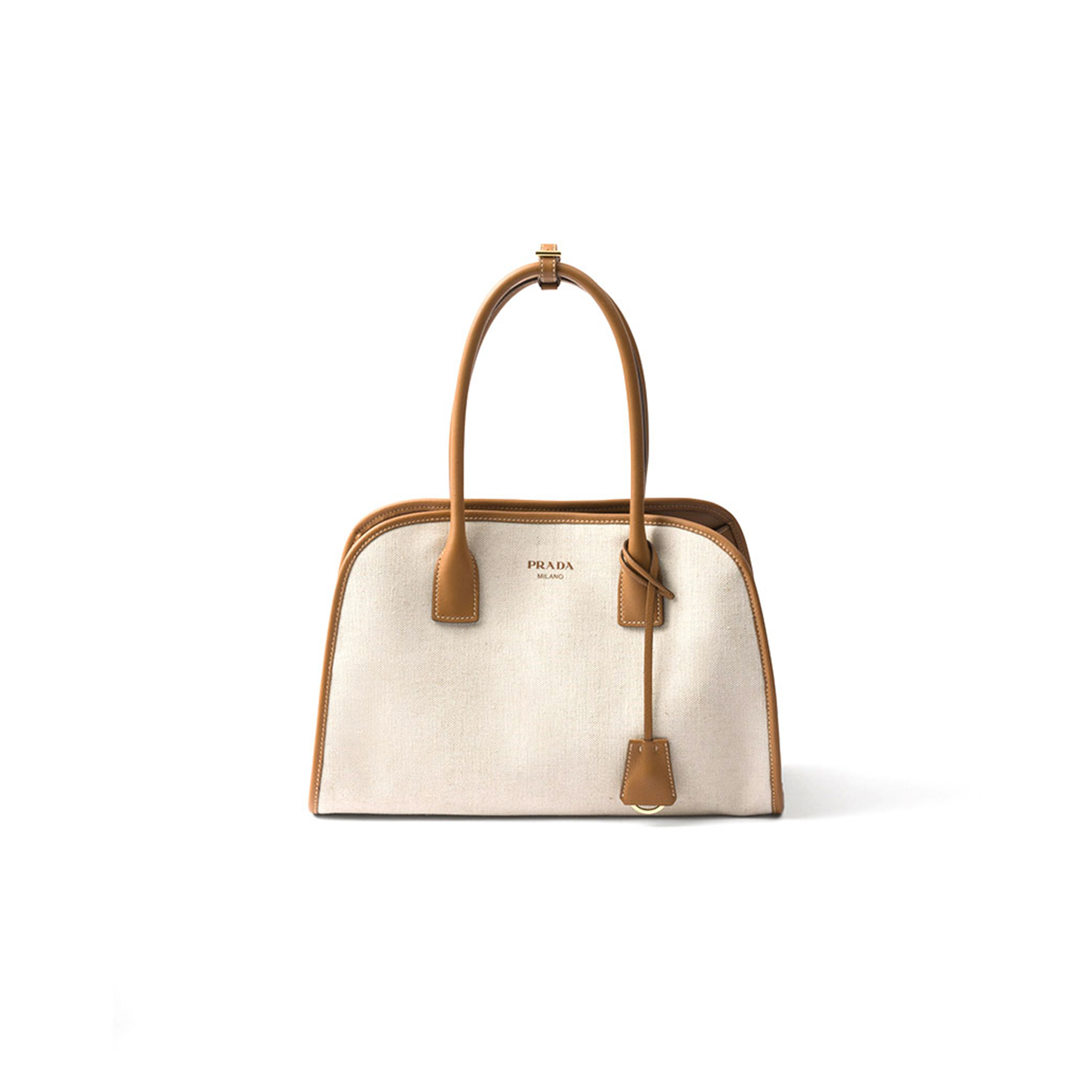 PRADA MEDIUM LINEN BLEND AND LEATHER TOTE BAG 1BG572 (35*22*18cm)